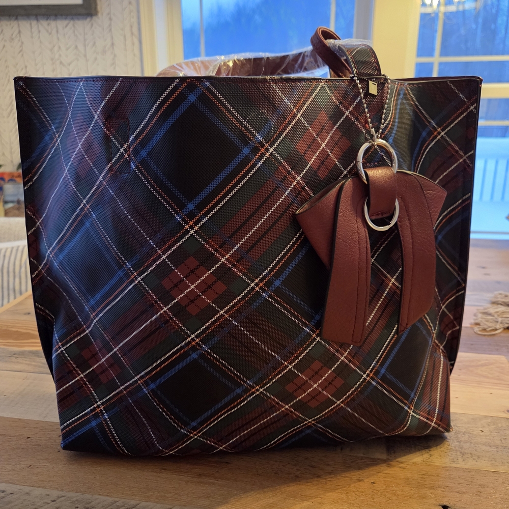 K. Carroll Plaid Reversible Tote Bag with Bow And Small Pouch - Picture 2 of 11